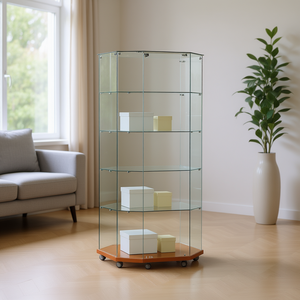 Vitrine Moderne en Verre 80/60x40x180cm avec Porte Battante Verrouillable, 4 Étagères, Base à Roulettes, Unité de Rangement et d'Exposition pour Salon - Product Image 3