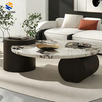 Table basse ronde en marbre de luxe KT STONE, design moderne et simple, élégante décoration de salon en marbre
