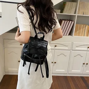 Sac à dos en cuir PU 2026 pour femme avec nœud, sac de voyage décontracté léger à cordon de serrage et rabat pour usage quotidien - Product Image 4