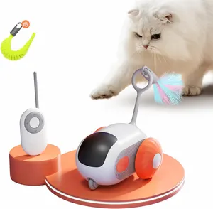 2024 재미있는 스마트 인터랙티브 고양이 장난감 전기 자동 이동 쫓는 마우스 자동차 자동 고양이 마우스 장난감 깃털