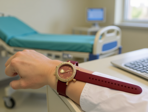 Orologio da Infermiera con Cinturino in Gomma e Metallo, Cassa Rotonda da 30mm, Movimento al Quarzo, Cinturino in Silicone Rosso, Resistente all'Acqua, Stile alla Moda - Product Image 2