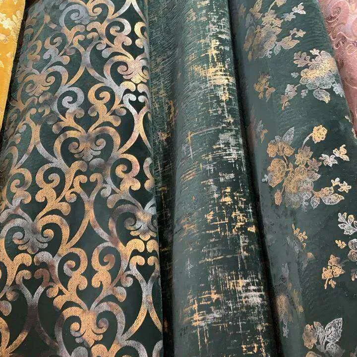 Gold Print and Bronze New Shining Holland Velvet Sofas Fabric Bonded Fabric 100% Polyester Velvet Fabric for Sofa Knitted Warp