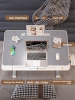 Bureau d'ordinateur portable ergonomique pliable pour lit - Table d'étude portable avec porte-gobelet et fente pour tablette - Plateau de lit multifonctionnel
