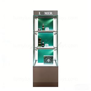 Vitrine de présentation de cosmétiques de luxe sur pied avec verre trempé et spots LED, présentoir de maquillage personnalisé - Product Image 3