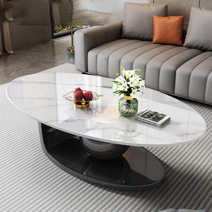 Mesa de centro ovalada de Base negra para sala de estar contemporánea de lujo moderno, muebles para el hogar, Serie de piedra sinterizada - Product Image 3