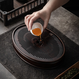 Bamboo Water Storage <b>Tea</b> <b>Tray</b> Oval Walnut Color Easy To Clean Standing Type Home Use - Product Image 4