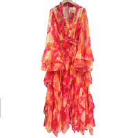 Robe longue bohème haut de gamme pour femme, nouvelle collection printemps 2026, sans col, coupe ample, design à volants, taille haute, à lacets, amincissante