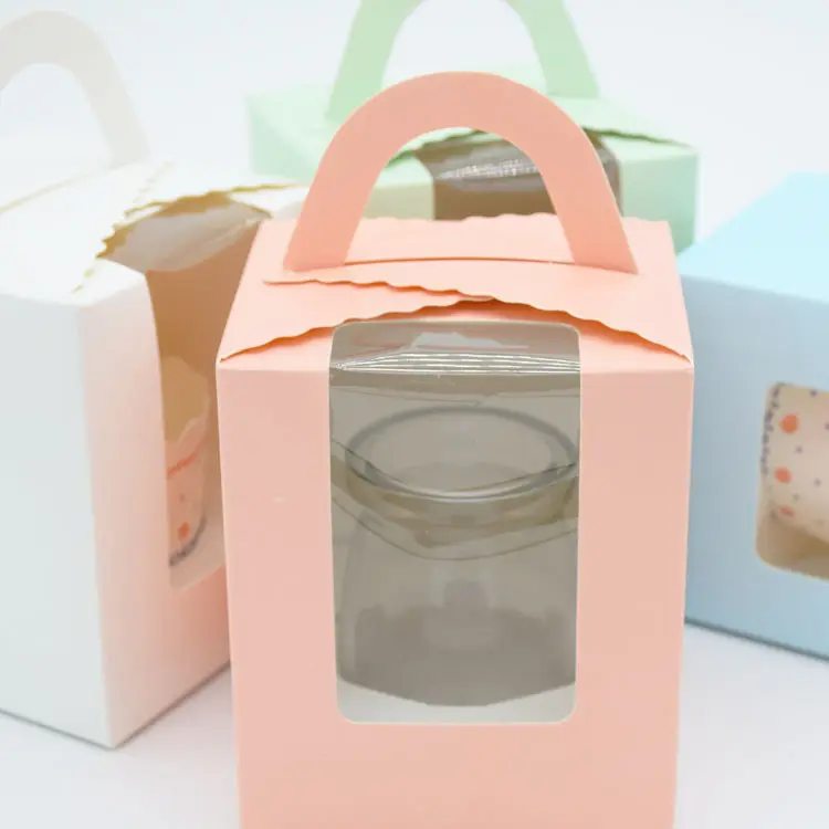 Benutzer definierte tragbare Pappbecher Fenster Kuchen Verpackungs box 1 2 4 6 Grid Cupcake Verpackungs box