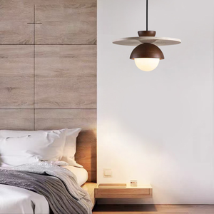 Lampada a Sospensione Retrò Wabi Sabi in Pietra, <span class=keywords><strong>Legno</strong></span> Color <span class=keywords><strong>Noce</strong></span> con Travertino per Sala da Pranzo e Ristorante - Product Image 4