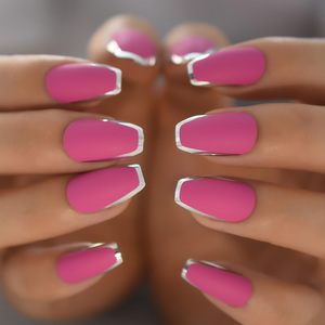 <span class=keywords><strong>Uñas</strong></span> Postizas Medianas Tipo Ataúd con Puntas Francesas Metálicas, <span class=keywords><strong>Uñas</strong></span> Acrílicas <span class=keywords><strong>Mate</strong></span>, <span class=keywords><strong>Uñas</strong></span> Postizas Rosas para Mujer, Otoño, 24 Piezas - Product Image 2