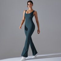 Combinaison dos évidé pêche pour femme, tenue de sport et de fitness, pantalon patte d'éléphant, combinaison de yoga