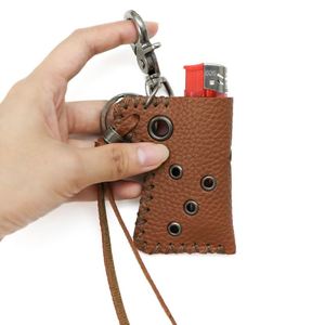 Hand-stitched PU Leather <b>Lighter</b> Case with Keychain Modern Portable <b>Lighter</b> Sleeve Cover Business Gift - Product Image 4