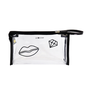 custom Clear PVC <b>Makeup</b> Bag With Lips And Diamond Print Waterproof Cosmetic Case <b>For</b> Travel Toiletry <b>Storage</b> With Zipper - Product Image 1