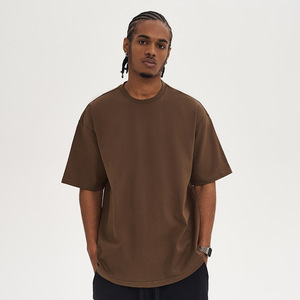 T-shirt pour homme à col rond, manches courtes, couleur unie, 300 grammes, pur coton, coupe ample respirante, vêtements décontractés d'été - Product Image 2