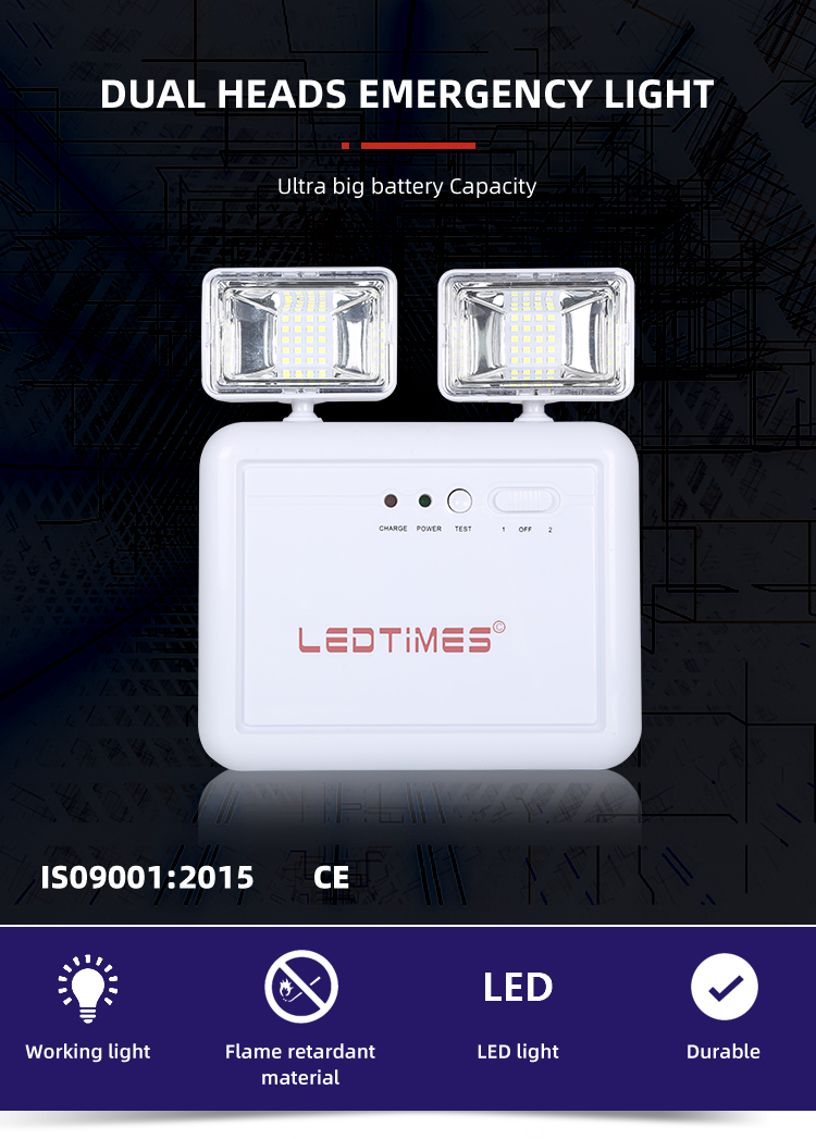 Good Quality 3.7V Adjustable Dual Heads Indoor Hotel 0.2W Portable Rechargeable Led Emergency Light