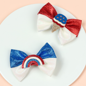 Accessoires pour cheveux du 4 juillet, pinces à cheveux pour enfants, accessoires pour cheveux pour la fête nationale des États-Unis, pinces à cheveux avec nœuds scintillants de couleur contrastée - Product Image 4
