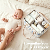 Organisateur de couches pour bébé, design floral, poignées en feutre, polyester résistant à l'eau, grande capacité, dessus ouvert, séparateurs amovibles