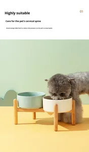 Set Mangkuk Keramik Minimalis Bergaya dengan Dudukan Kayu Desain Terpadu untuk Perlindungan Leher Mangkuk Ramah Lingkungan untuk Anjing - Product Image 6