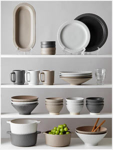Juego de Vajilla de Cerámica Acanalada, Platos y Tazones de Porcelana Mate con Diseño Moteado, con Tazas de Café para Restaurante, Hotel y Hogar - Product Image 4