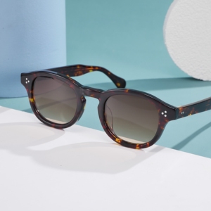 Lunettes de soleil artisanales en acétate de qualité supérieure, monture ronde classique écaille de tortue, verres dégradés, lunettes de créateur pour l'Europe - Product Image 3