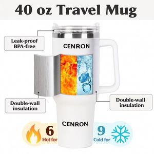 40oz Stainless Steel Tumbler With Handle And Straw Vacuum Insulated Travel <b>Mug</b> Minimalist Design White <b>Box</b> Packaging - Product Image 5