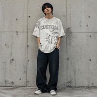 T-shirt personnalisé en coton épais, style vintage délavé à l'acide, pour homme, vente en gros, coupe oversize, imprimé graphique, streetwear, col rond