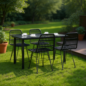 Set da Pranzo da Giardino Nero con Struttura in Metallo, 4 Posti, Arredamento Esterno Contemporaneo Resistente alle Intemperie - Product Image 2