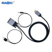 Magelei adaptor VGA ke HDMI, jaket PVC HDTV dan komputer proyektor dengan kabel daya USB dan Audio dan adaptor HDMI 1.8m