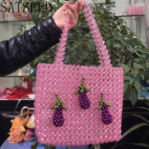 Pink Purple Vegetable Eggplant Decorative Handwoven Beaded Bag Fashion INS Personalized Versatile Women's Handbag Designer Bags
