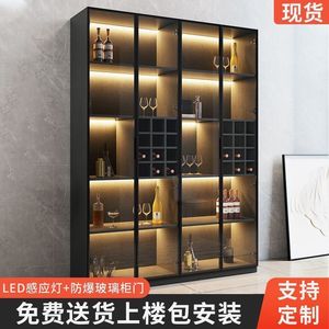 ตู้เก็บไวน์ติดผนังกระจกพร้อมไฟ LED สำหรับจัดแสดงและเก็บของในห้องนั่งเล่น - Product Image 4