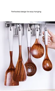 Penjualan terlaris 2023 spurtle kayu jati pernis aneka warna peralatan dapur sendok kayu dan spatula sayuran