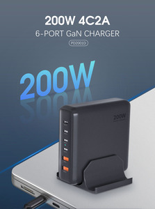 Estación de carga de escritorio de 6 puertos de 200W, 4xUSB C y 2xUSB a puertos GaN Fast Charger Hub para computadoras portátiles, teléfonos, IPads simultáneamente - Product Image 2
