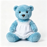 Ours en peluche doux avec garniture en dentelle blanche, ours bleu moelleux en peluche, jouet animal en peluche, cadeau pour enfants, ours en peluche doux