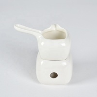 Juego de Calentador de Sake de Cerámica Blanca Brillante, Olla Moderna de Porcelana para Derretir Chocolate con Base de Calentamiento a Vela, Venta al por Mayor