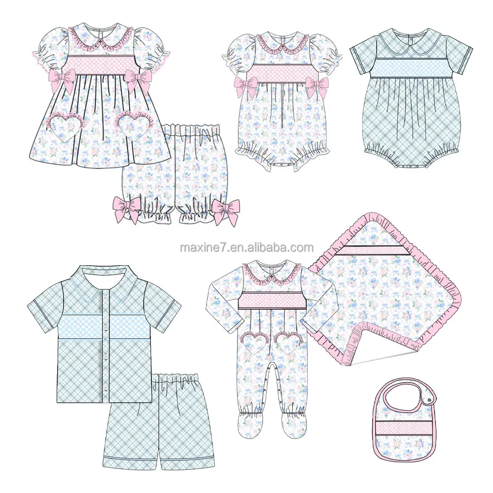 Puresun niños ropa niños pijamas de algodón bordado completo Boutique bebé niñas Smocking vestido trajes