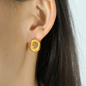 Irregular Geometric Pendant <b>Necklace</b> Women 18k Titanium Steel Gold Hollow Minimalist Jewelry Set Elliptical <b>Ring</b> Design - Product Image 4