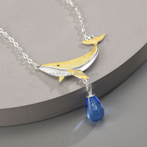 Loto divertente 925 in <span class=keywords><strong>argento</strong></span> Sterling placcato oro 18k cristallo naturale blu <span class=keywords><strong>lacrime</strong></span> di balene ciondolo collana gioielli di lusso per le donne - Product Image 6