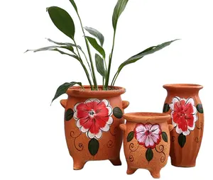 Wholesale Home Ornamental Art Orange Ceramic Flower Pot Painting Designs