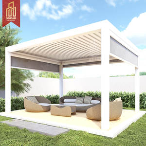 Gazebo Plegable de Metal Resistente con Soportes para Persianas, <span class=keywords><strong>Techo</strong></span> Bioclimático de Aluminio Impermeable, Pérgola con Rejillas para Jardín, Patio Exterior - Product Image 1