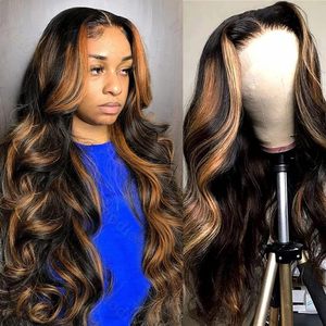 Pelucas de Cabello Humano con Ondas Corporales y Frente de Encaje HD 13x4, Color Marrón 1B/30 con Mechas <span class=keywords><strong>Balayage</strong></span>, Pre-Depiladas, para Mujeres Negras - Product Image 2