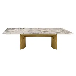 Luxury modern italian style customized diner table metal stainless steel marble rectangular dining tables