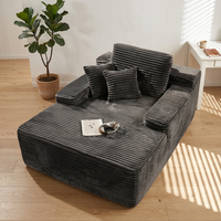 Canapé-lit modulaire inclinable en velours côtelé ATUNUS Nordic Apartment Living Room, avec rembourrage en mousse haute densité, noir.
