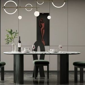 Juego de mesa de comedor ovalada de mármol francés y sillas, 6 piezas, muebles modernos de lujo ligero para comedor, para casas pequeñas - Product Image 3