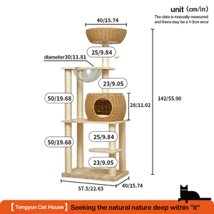 Lüks Modern mobilya büyük kedi ağacı kulesi Rattan dokuma ahşap Sisal <span class=keywords><strong>Pet</strong></span> tırmanma Scratcher <span class=keywords><strong>Post</strong></span> kınamak kedi ağaçları ev - Product Image 2