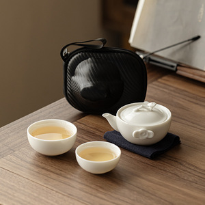Guanlan Jade Porcelain Quick Cup <b>Set</b> One Pot Two Cups Portable Outdoor Kung Fu <b>Tea</b> <b>Set</b> - Product Image 4