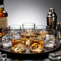 Verre à whisky minimaliste en verre transparent, fait main, en borosilicate, avec base en forme de montagne, pour la maison