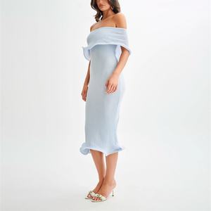 Robe d'été décontractée pour femme OEM, robe en tricot pour femme, design sexy sans manches, épaules dénudées, coupe ajustée - Product Image 3