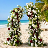 Piliers de fleurs artificielles : roses blanches, hortensias, œillets bordeaux – Décoration autoportante pour arche de mariage et colonne