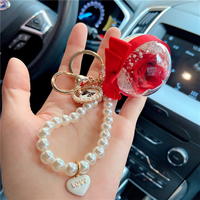 Porte-clés suspendu Rose éternelle préservée, Cadeau romantique pour la Saint-Valentin et mariage, Fleur stabilisée