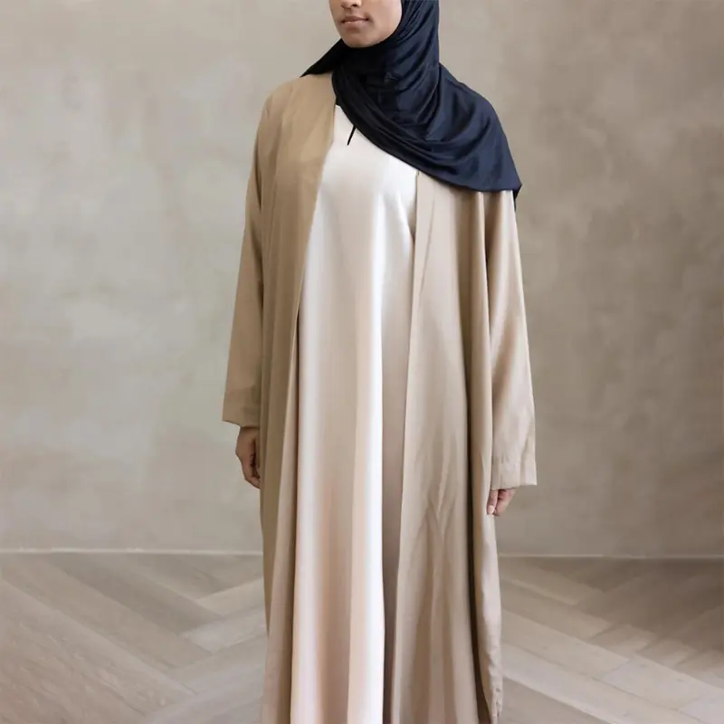 Özel doğal keten kumaş uzun kollu açık abaya elbise müslüman dua abayas bez kadınlar için